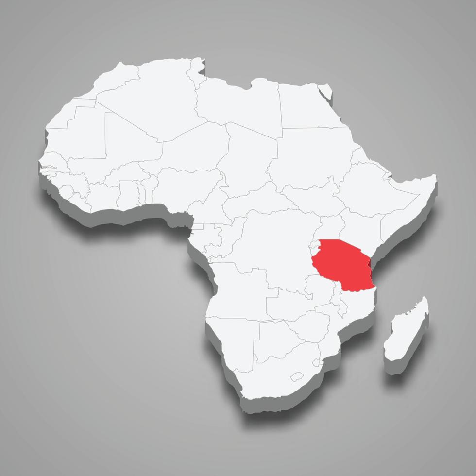 country location within Africa. 3d map Tanzania vector