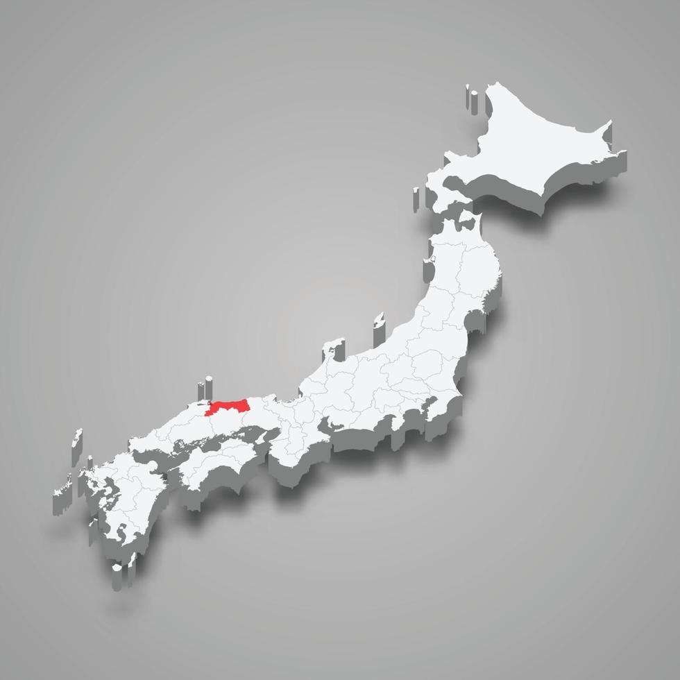 Tottori region location within Japan 3d map vector