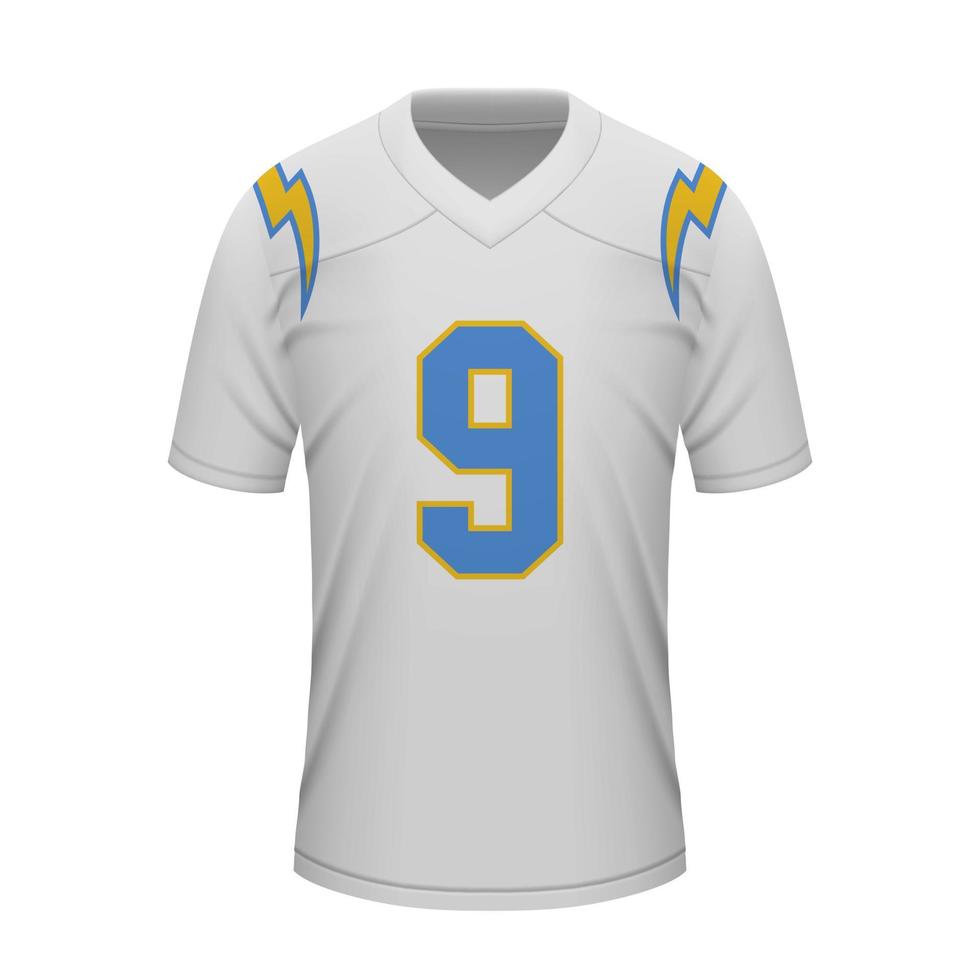 Realistic football away jersey Los Angeles Chargers, shirt template vector