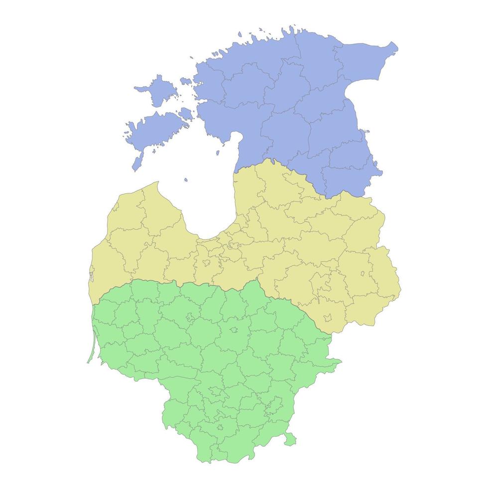 High quality political map of Lithuania,Latvia and Estonia with borders of the regions or provinces vector