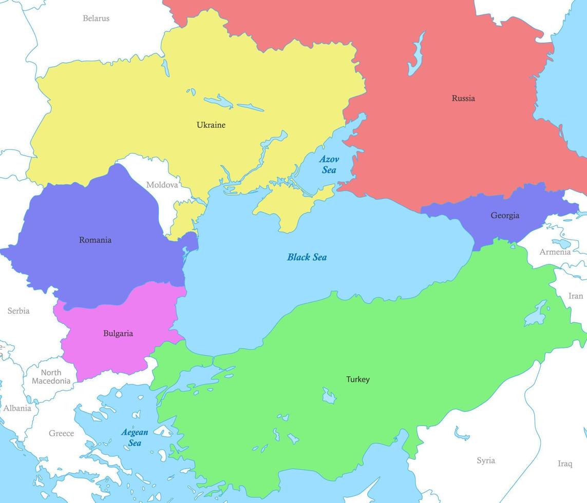 map of Black Sea region with borders of the countries. vector