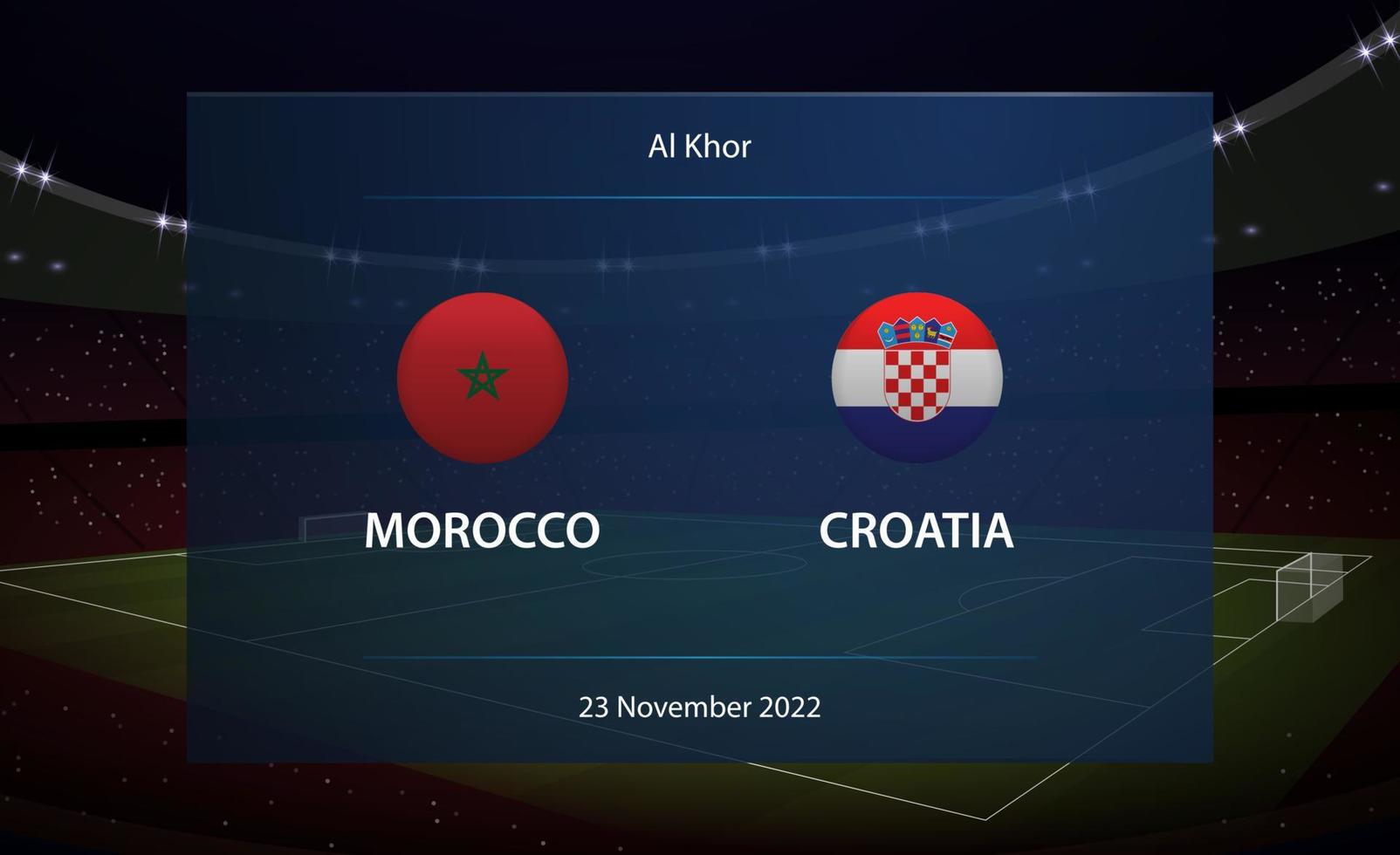 Morocco vs Croatia. Football scoreboard broadcast graphic vector