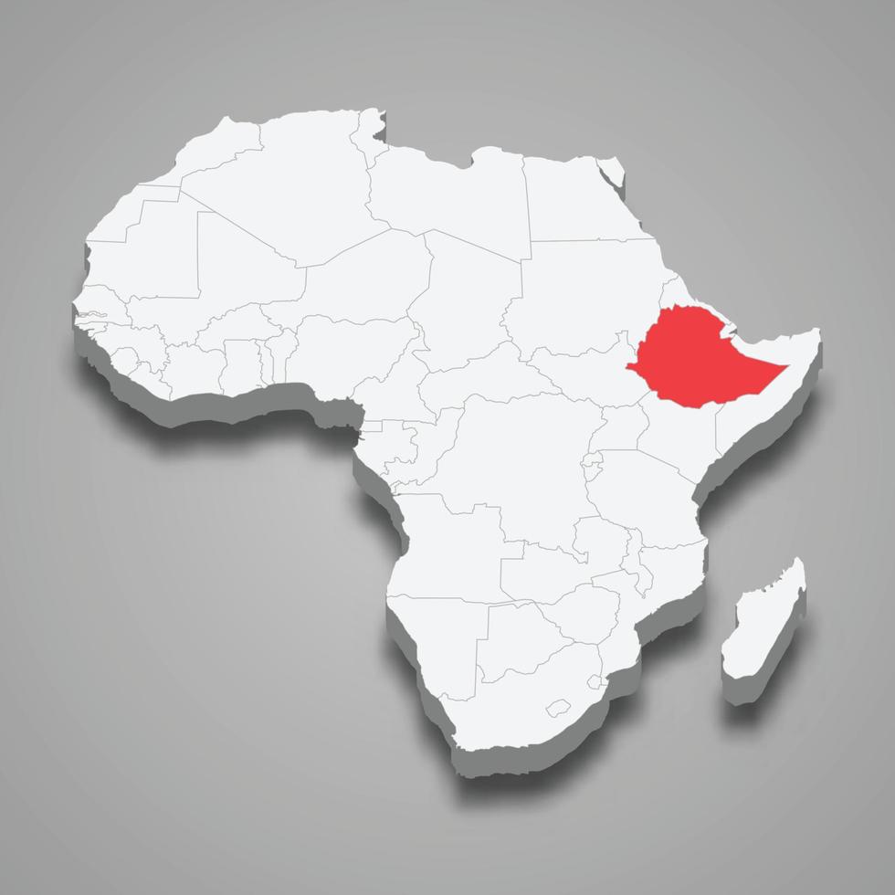 Ethiopia country location within Africa. 3d map vector