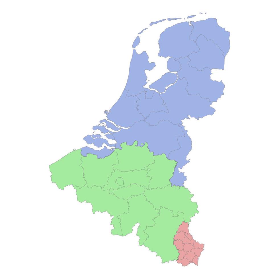 High quality political map of Belgium and Netherlands with borde vector