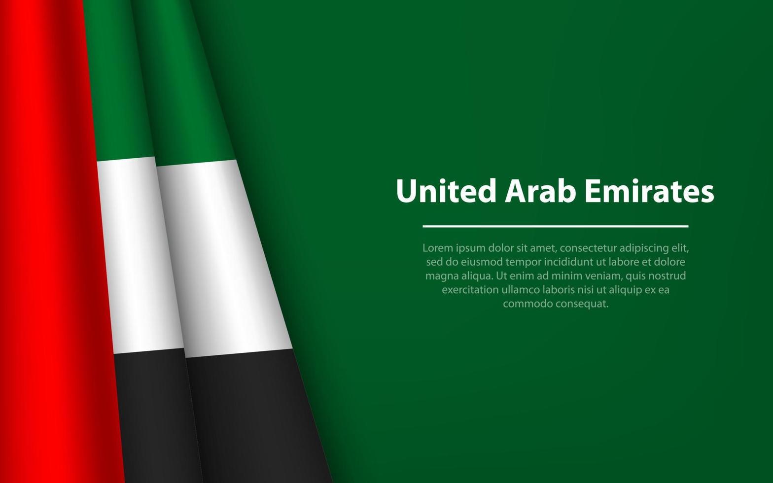 Wave flag of United Arab Emirates with copyspace background. vector