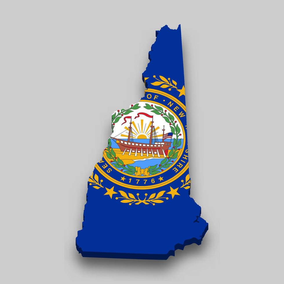 3d isometric Map of New Hampshire is a state of United States vector