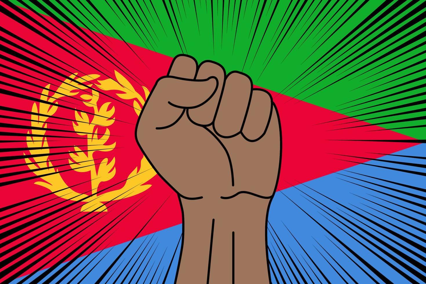 Human fist clenched symbol on flag of Eritrea vector