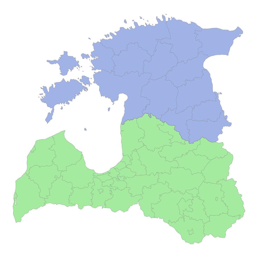 High quality political map of Latvia and Estonia with borders of the regions or provinces vector