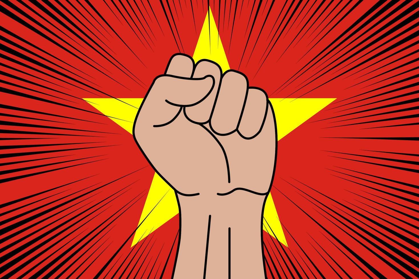 Human fist clenched symbol on flag of Vietnam vector