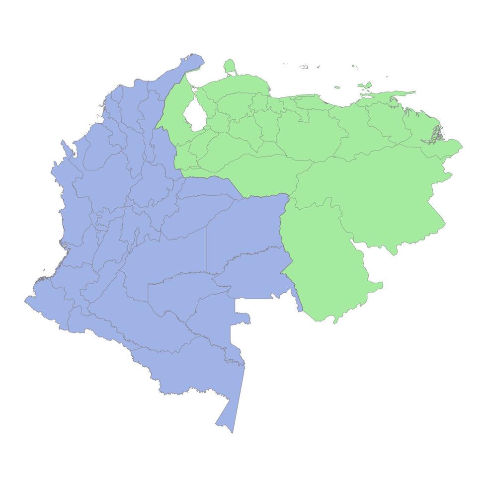 alto calidad político mapa de Colombia y Venezuela con fronteras de el regiones o provincias vector