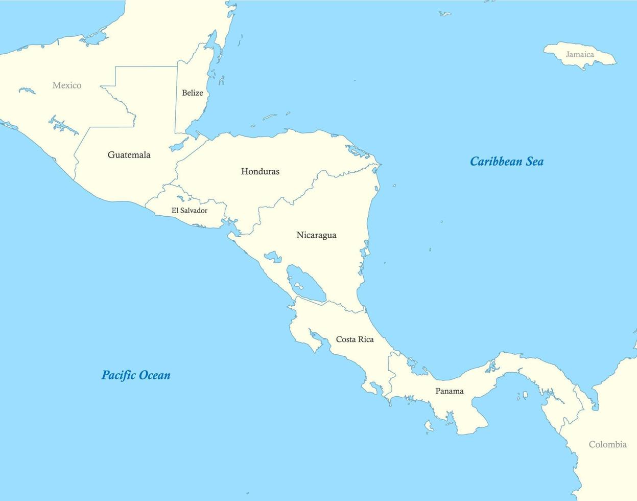 map of Central America with borders of the states. vector