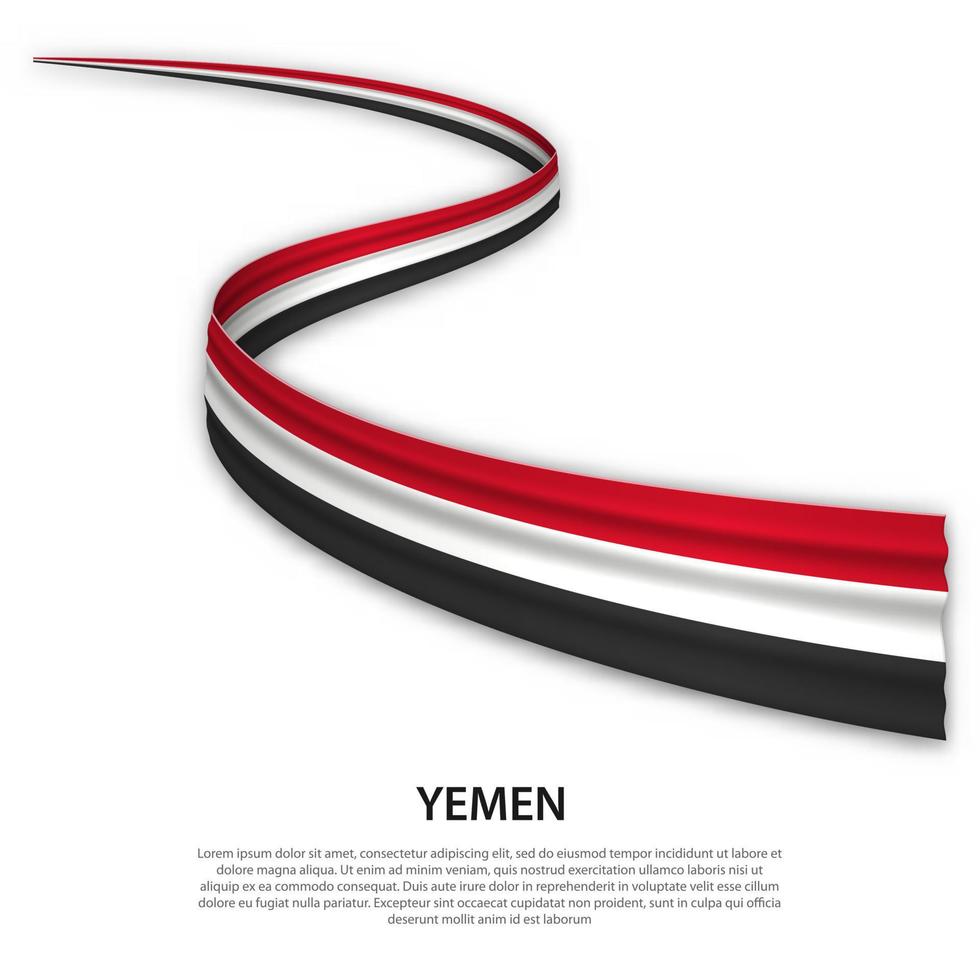 Waving ribbon or banner with flag of Yemen vector