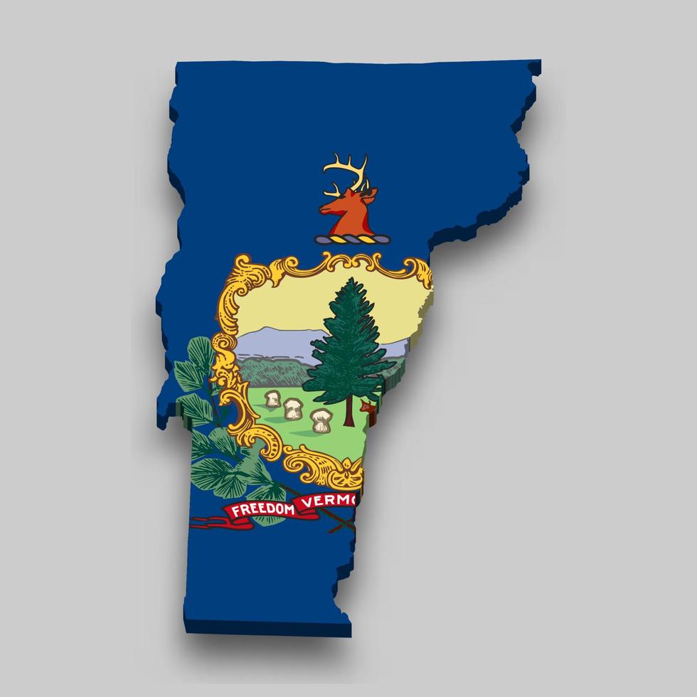 3d isometric Map of Vermont is a state of United States vector