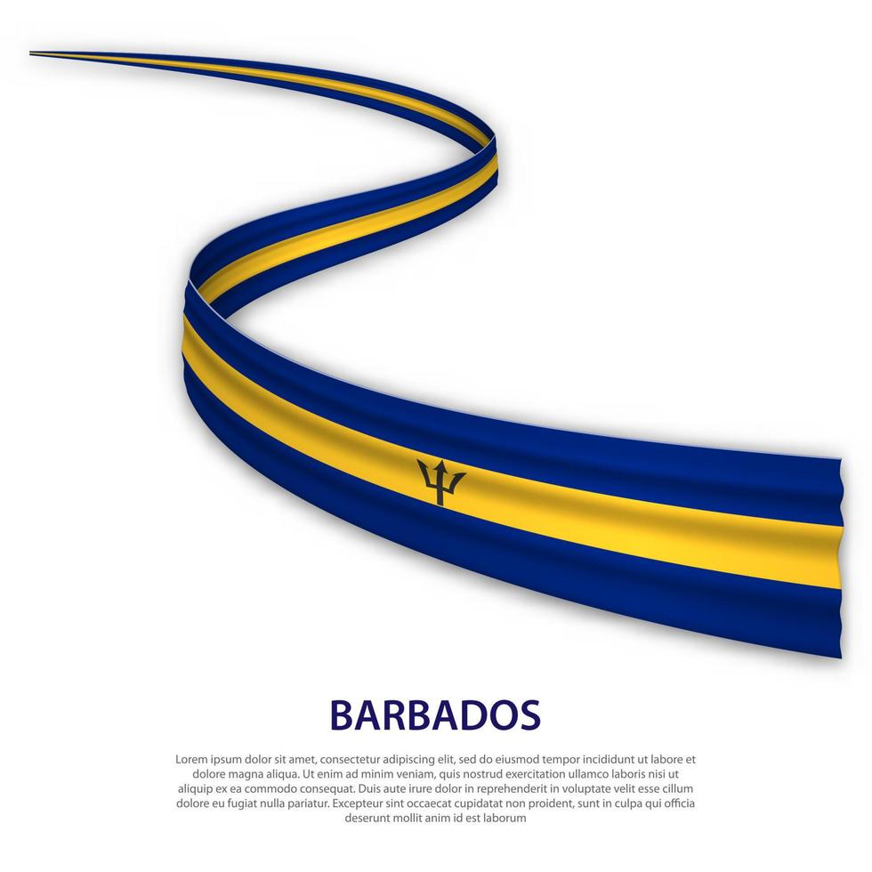 Waving ribbon or banner with flag of Barbados vector