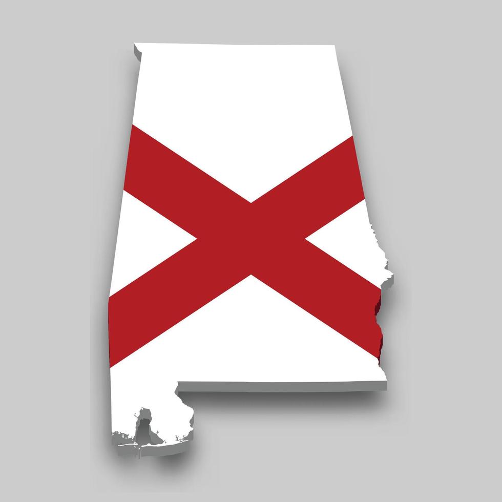 3d isometric Map of Alabama is a state of United States vector