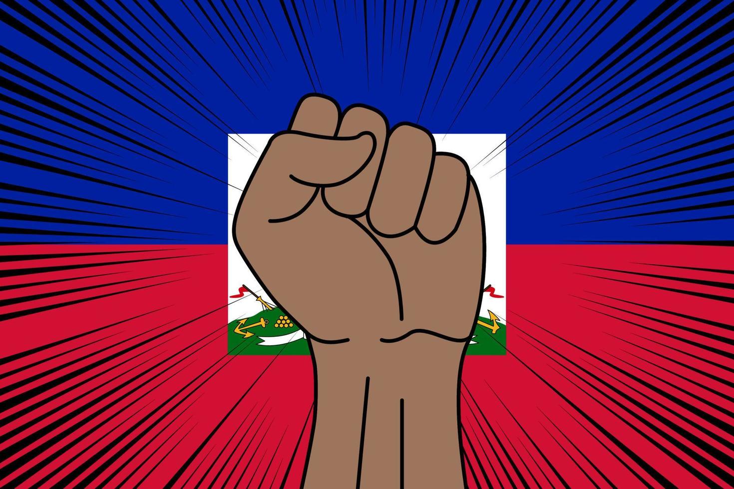 Human fist clenched symbol on flag of Haiti vector