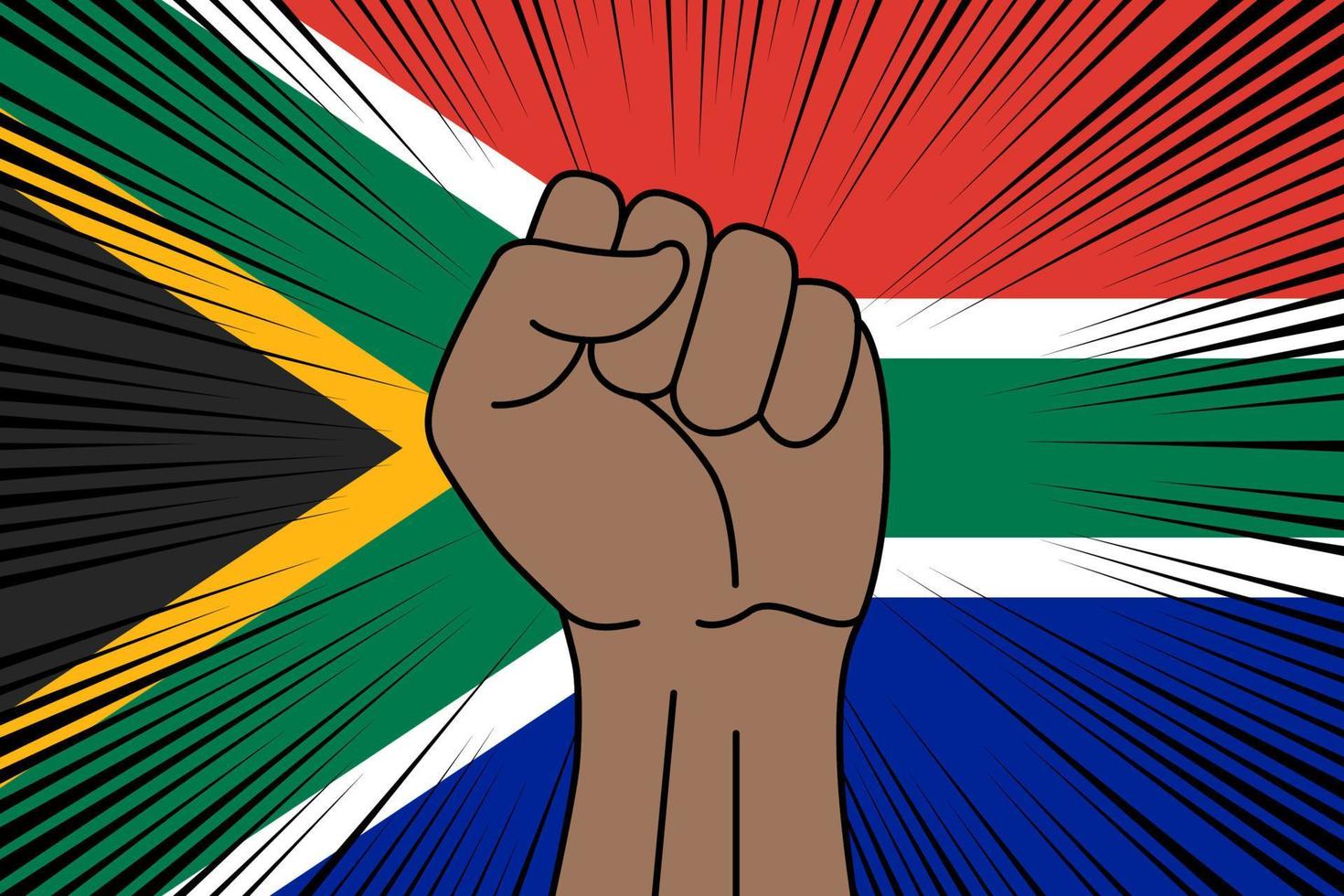 Human fist clenched symbol on flag of South Africa vector