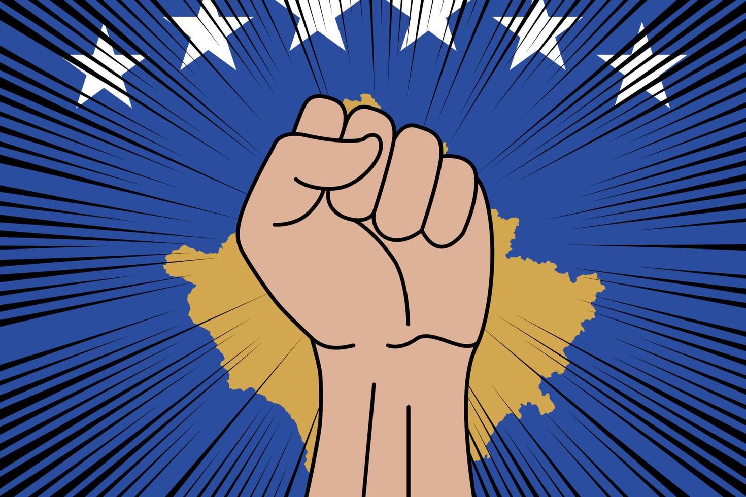 Human fist clenched symbol on flag of Kosovo vector