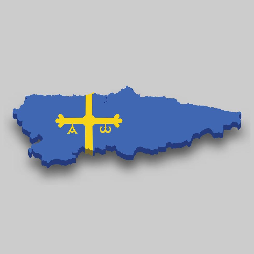 3d isometric Map of Asturias is a region of Spain vector