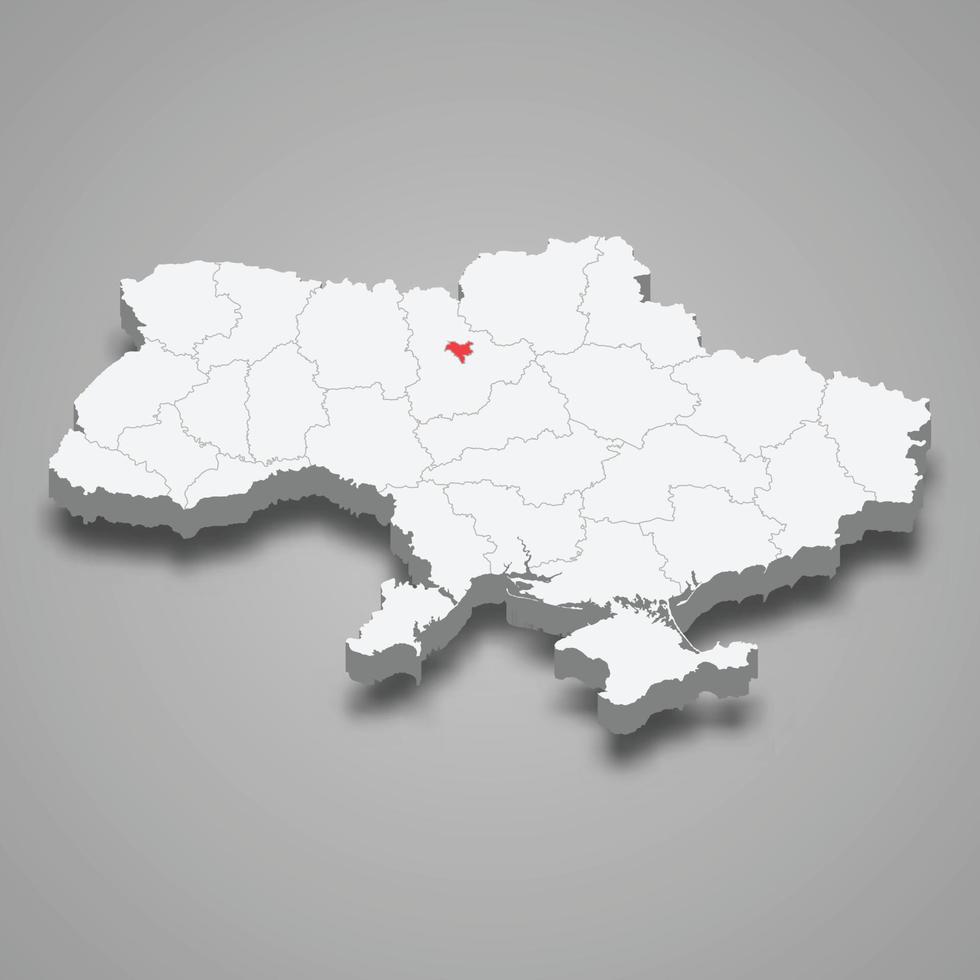 Kyiv. Region location within Ukraine 3d map vector