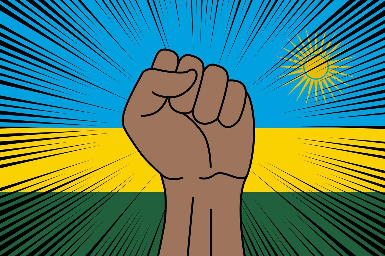 Human fist clenched symbol on flag of Rwanda vector