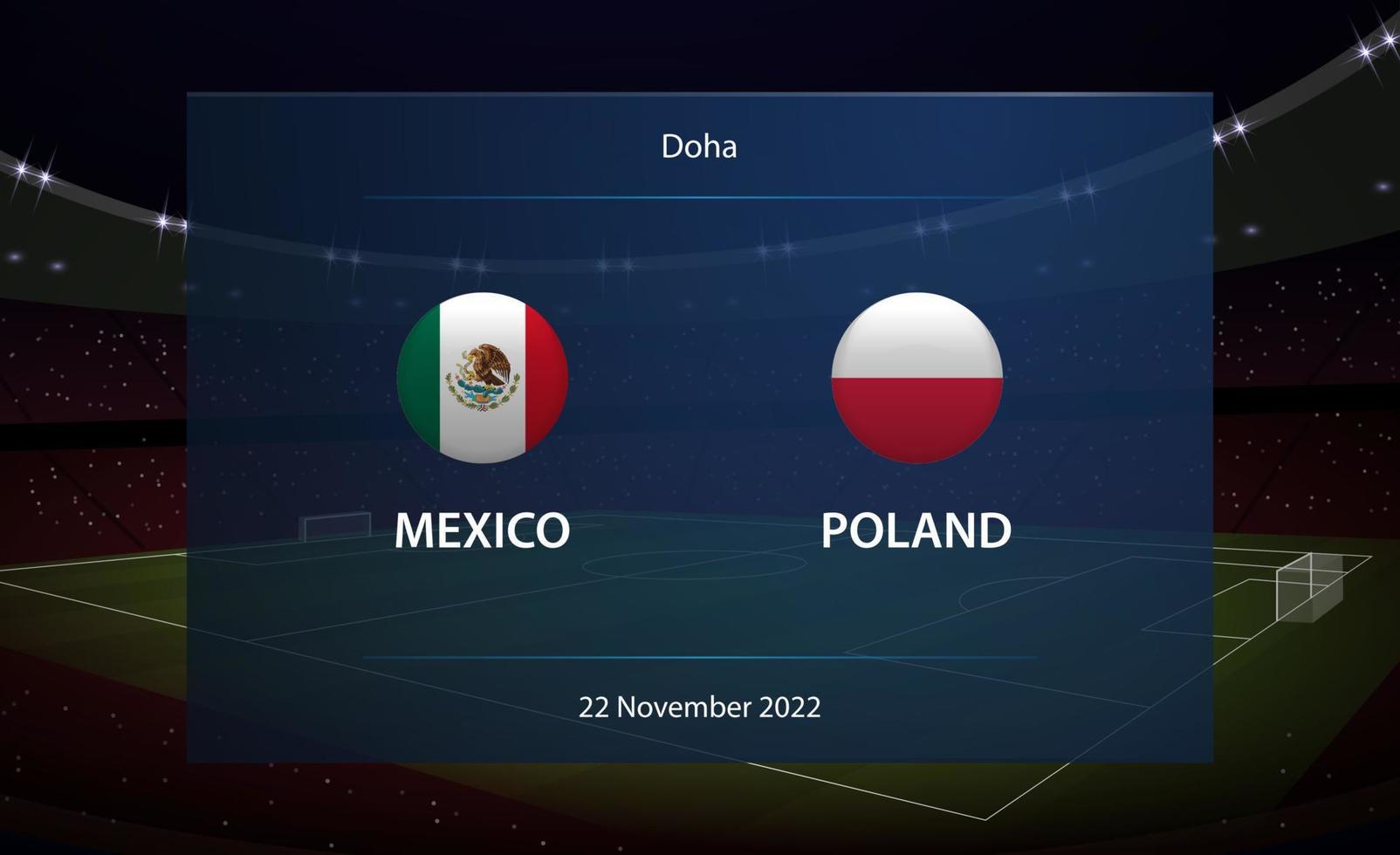 Mexico vs Poland. Football scoreboard broadcast graphic vector