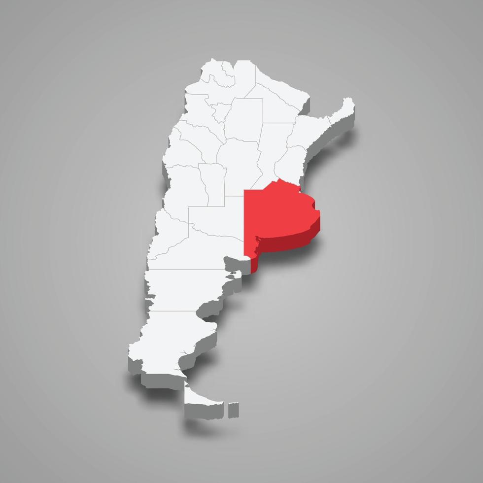 Buenos Aires region location within Argentina 3d map vector