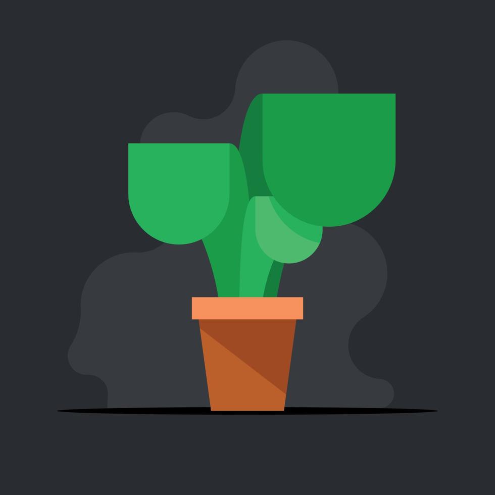 Plant With Big Green Leaves In A Pot vector