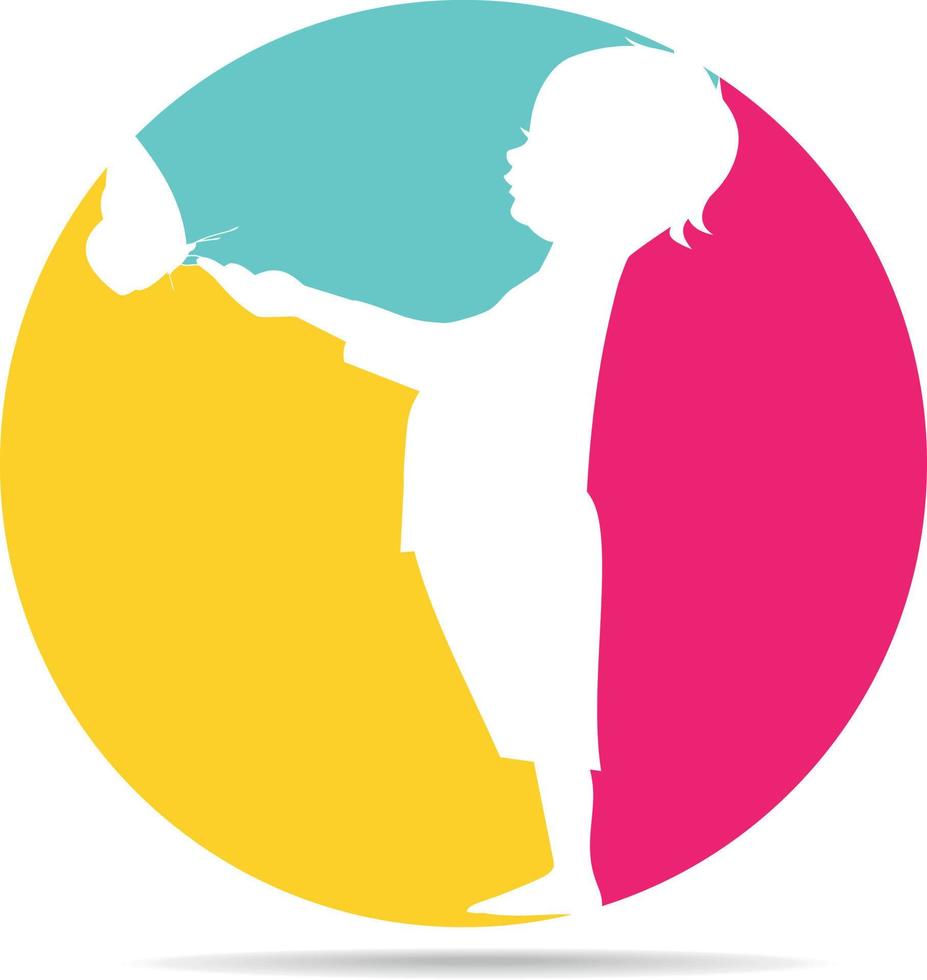 Three-Colors Logotype Concept With Kid Holding A Butterfly vector