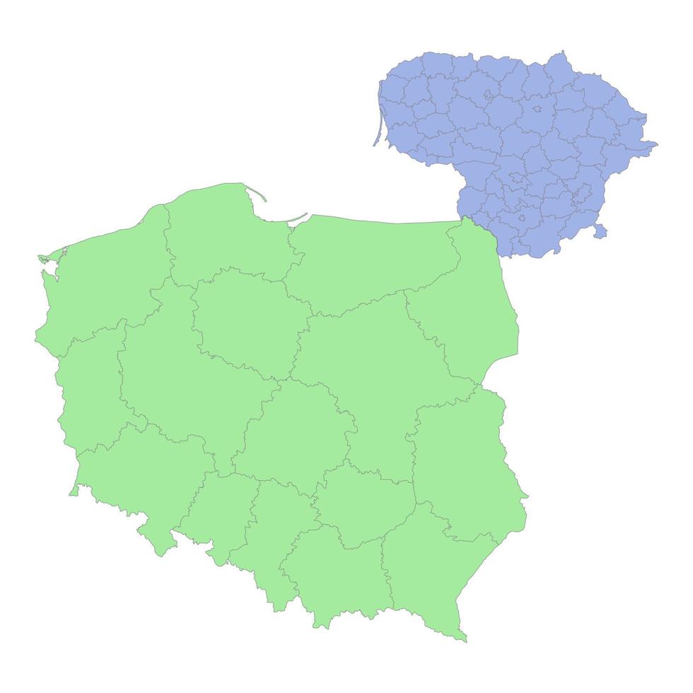 High quality political map of Poland and Lithuania with borders of the regions or provinces vector