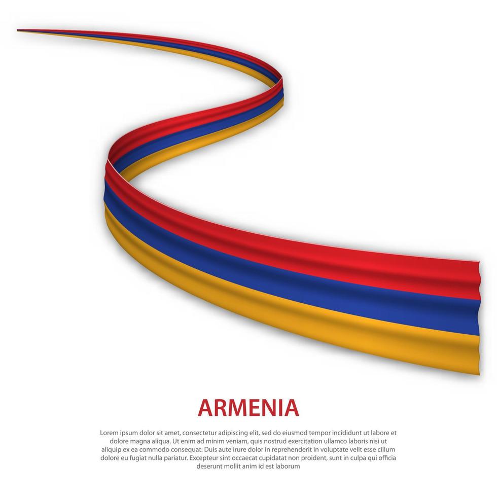 Waving ribbon or banner with flag of Armenia vector