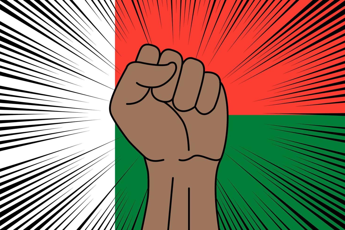 Human fist clenched symbol on flag of Madagascar vector