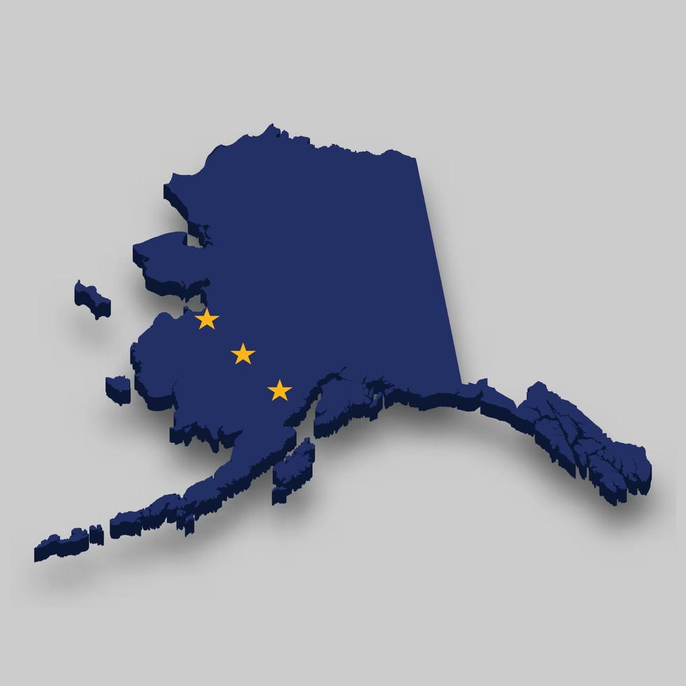 3d isométrica mapa de Alaska es un estado de unido estados vector