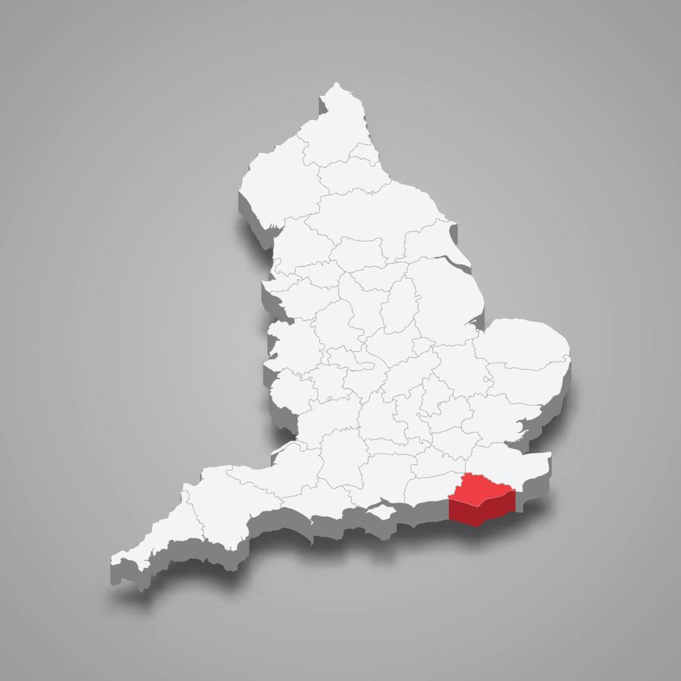 este sussex condado ubicación dentro Inglaterra 3d mapa vector