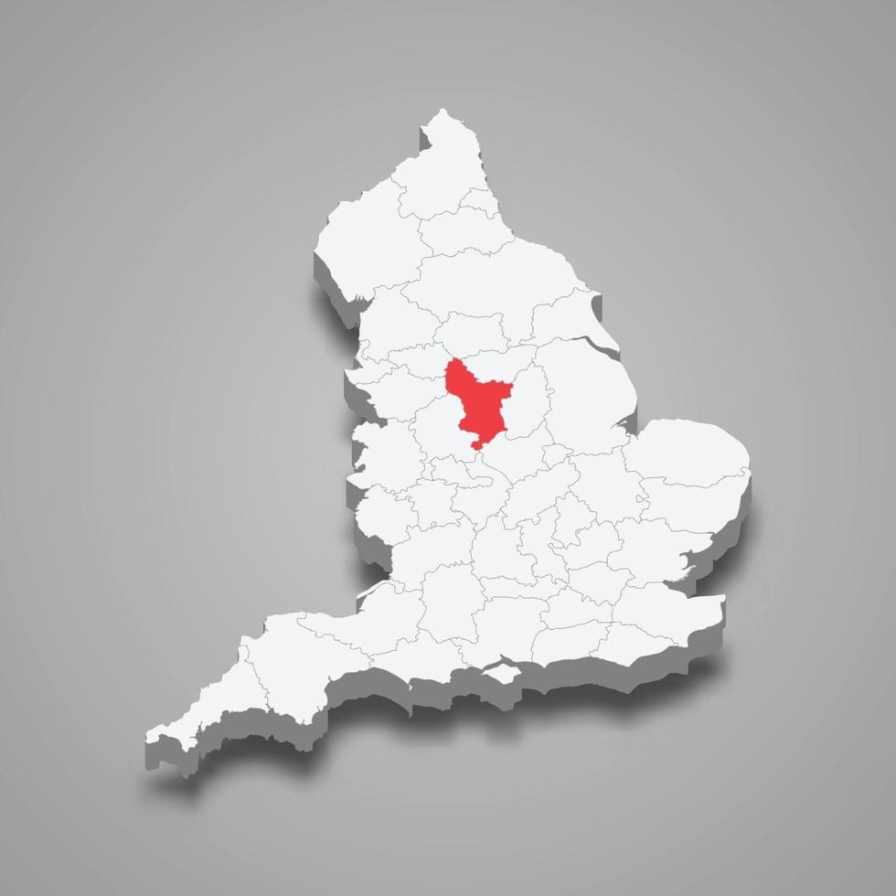 Derbyshire county location within England 3d map vector