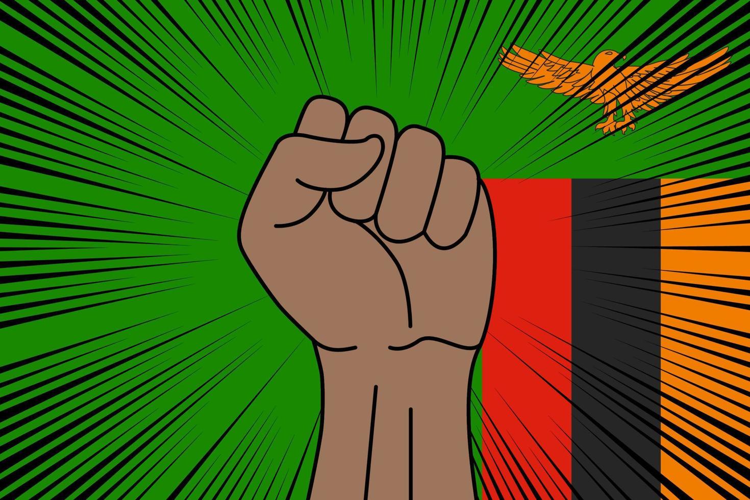 Human fist clenched symbol on flag of Zambia vector