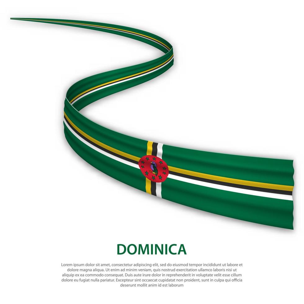 Waving ribbon or banner with flag of Dominica vector