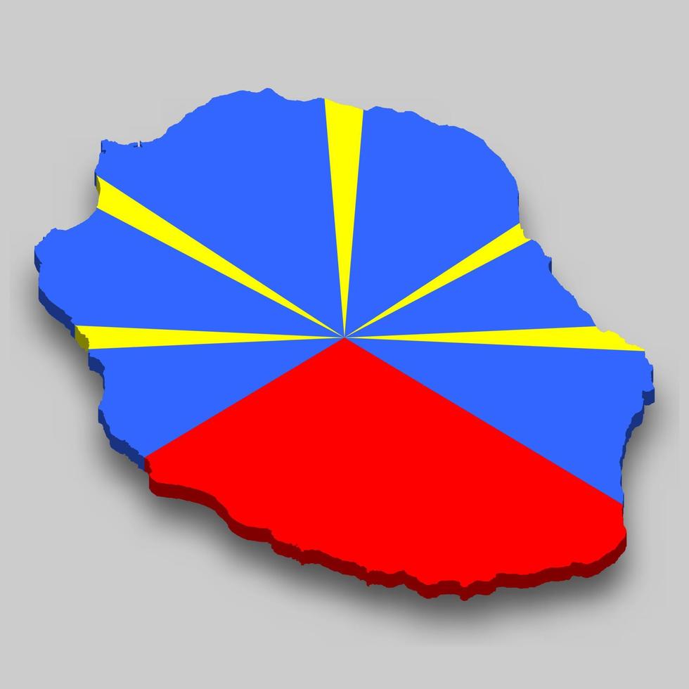 3d isométrica mapa de reunión es un región de Francia vector