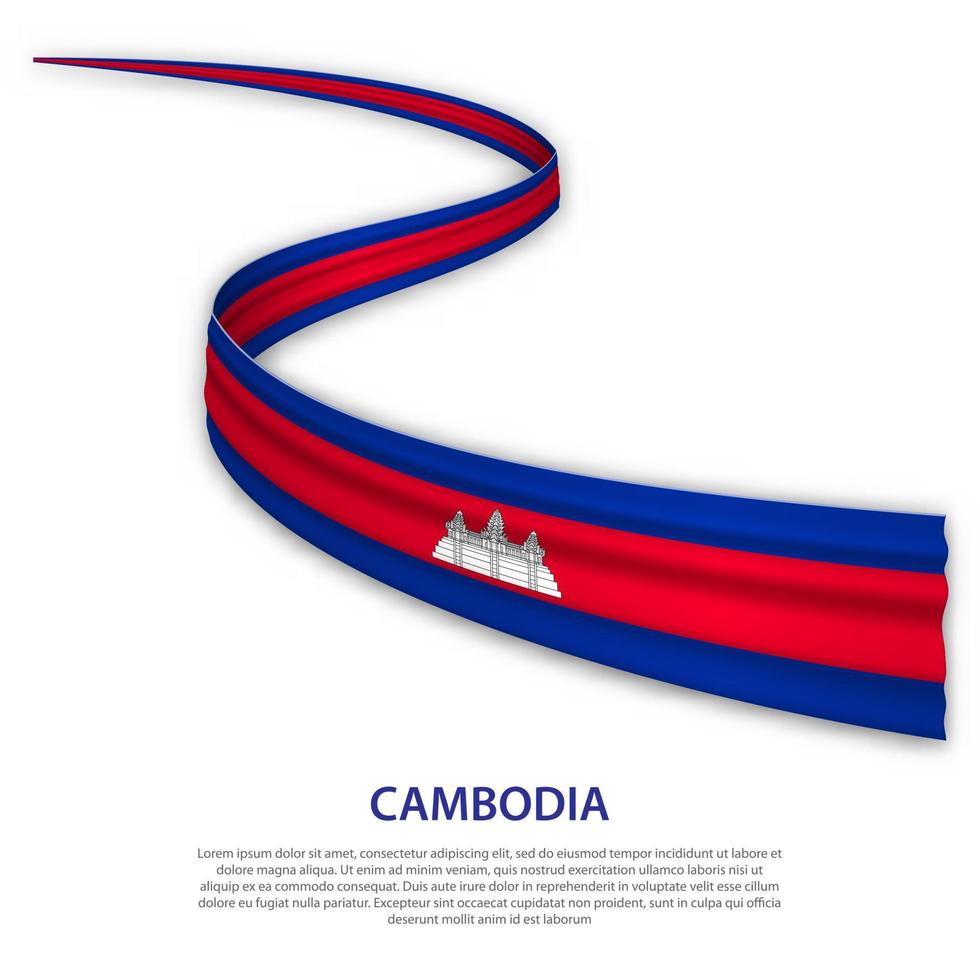 Waving ribbon or banner with flag of Cambodia vector