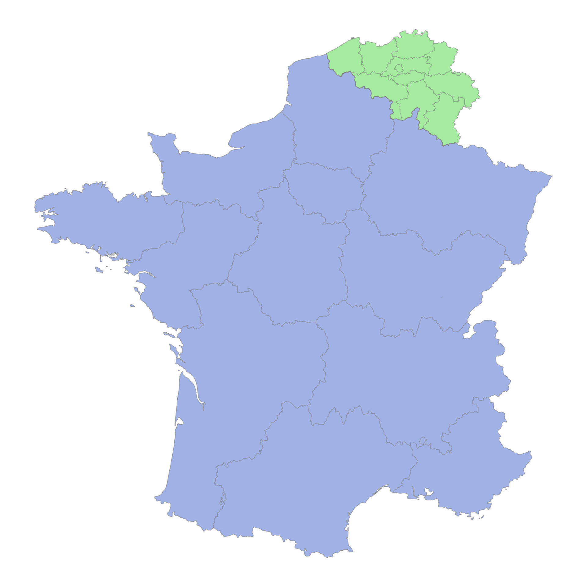 High quality political map of France and Belgium with borders of ...