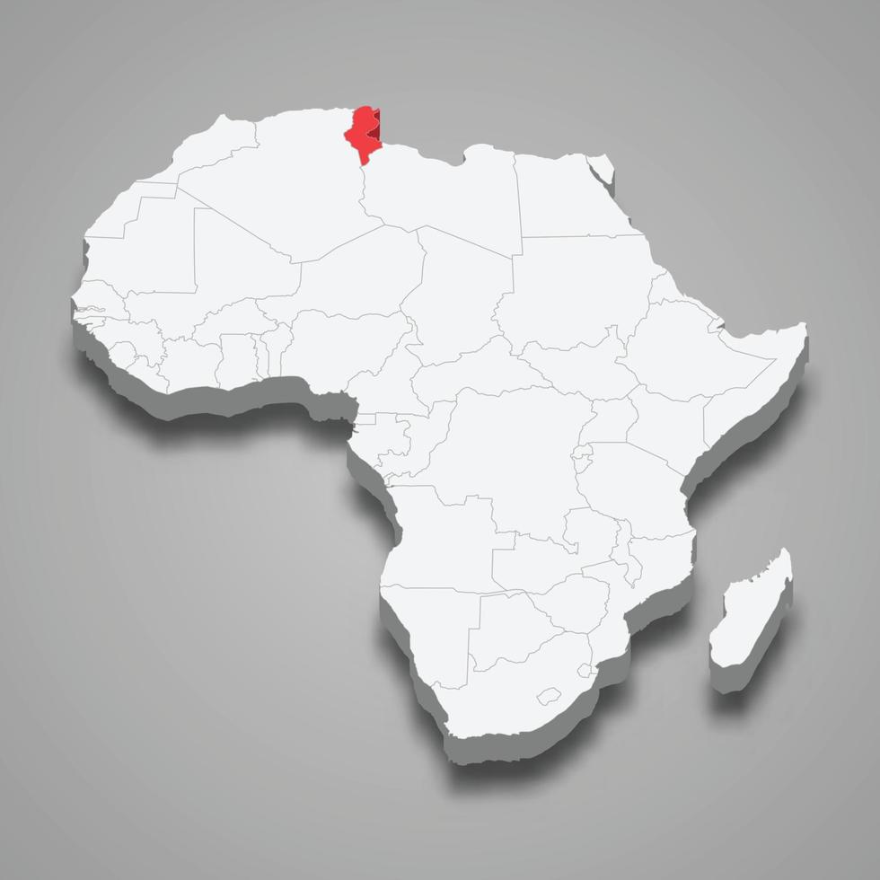 country location within Africa. 3d map Tunisia vector