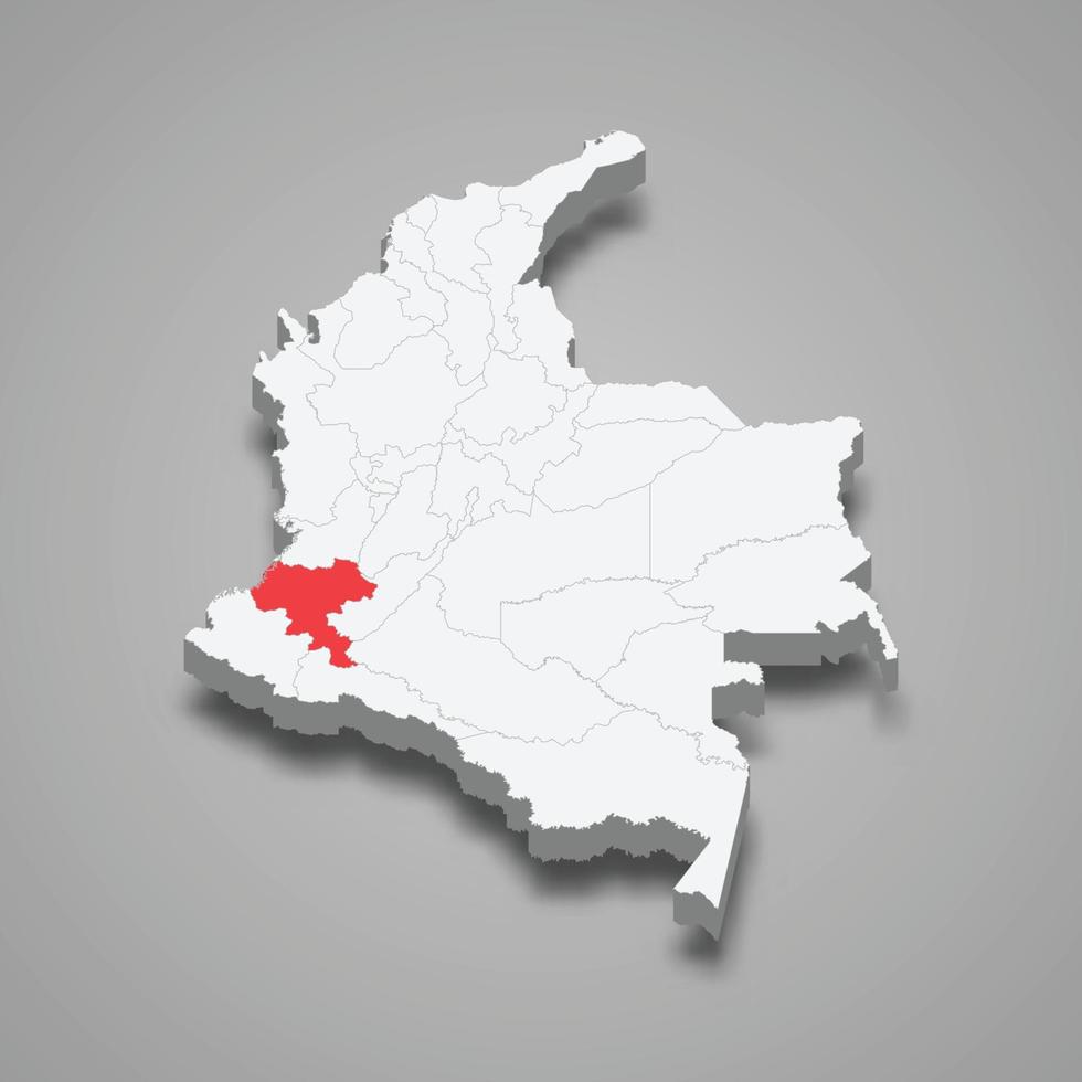 Cauca region location within Colombia 3d map vector