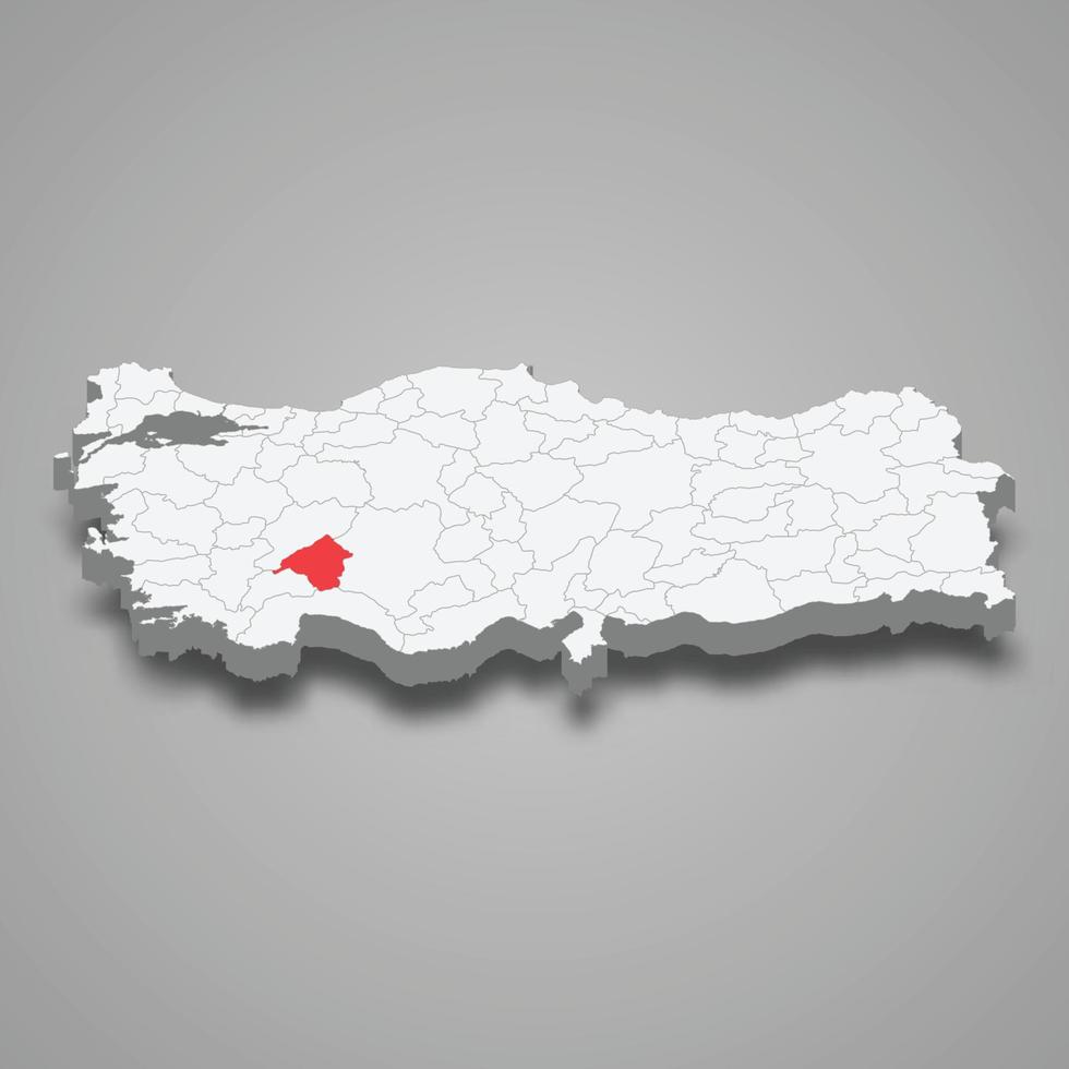 Isparta region location within Turkey 3d map vector