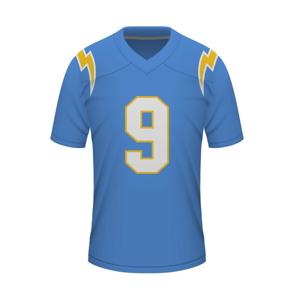 Realistic American football shirt of Los Angeles Chargers, jersey template vector