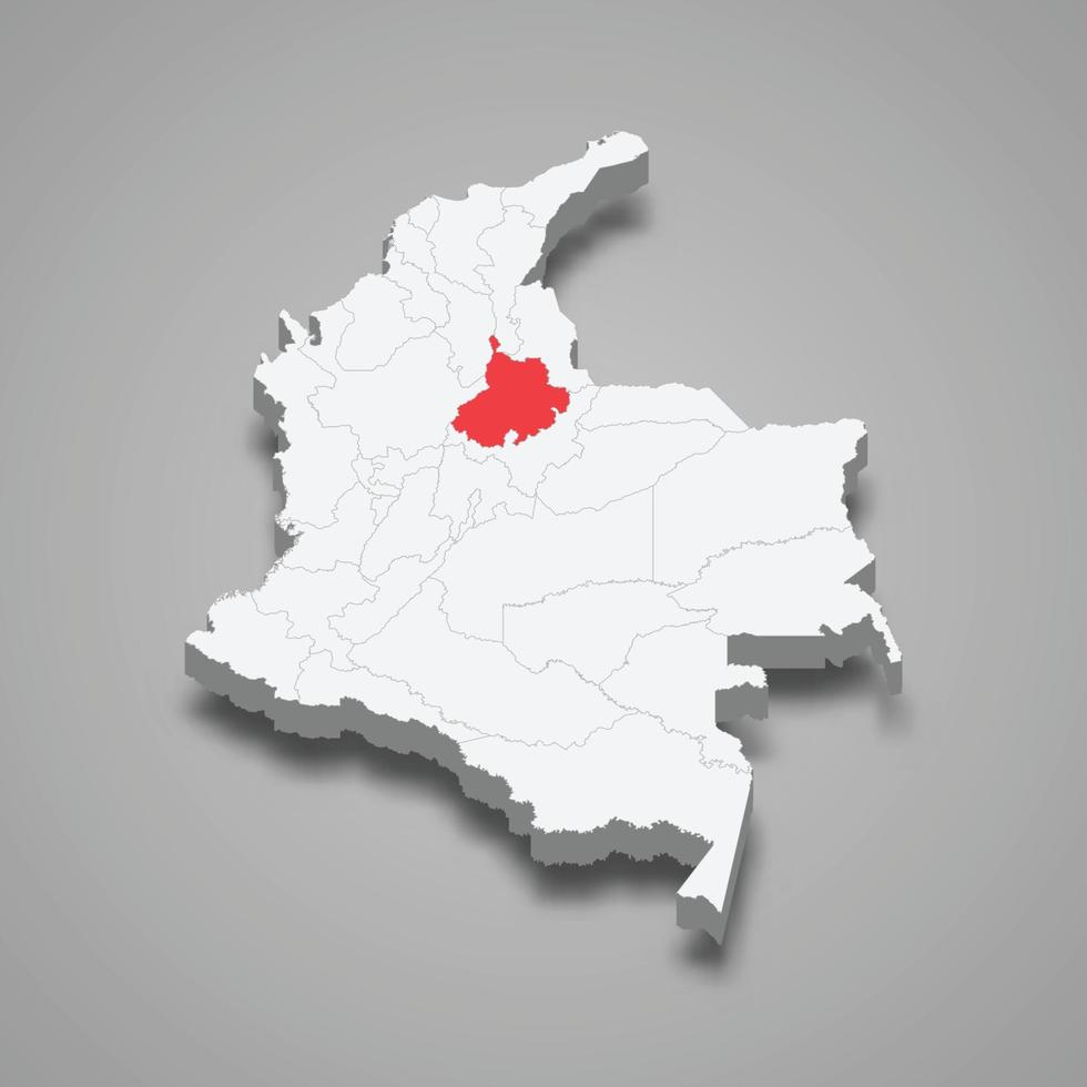 Santander region location within Colombia 3d map vector