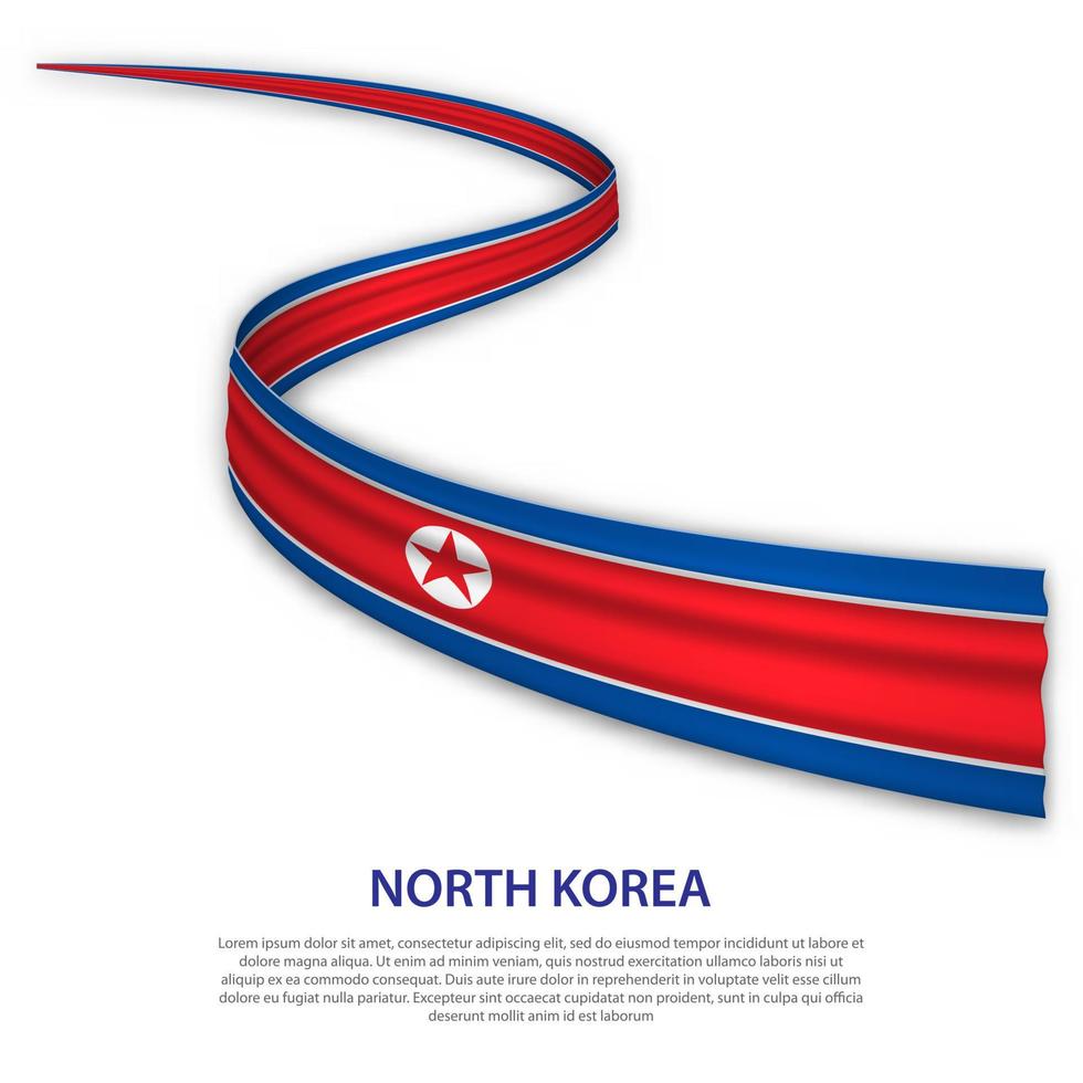 Waving ribbon or banner with flag of North Korea vector