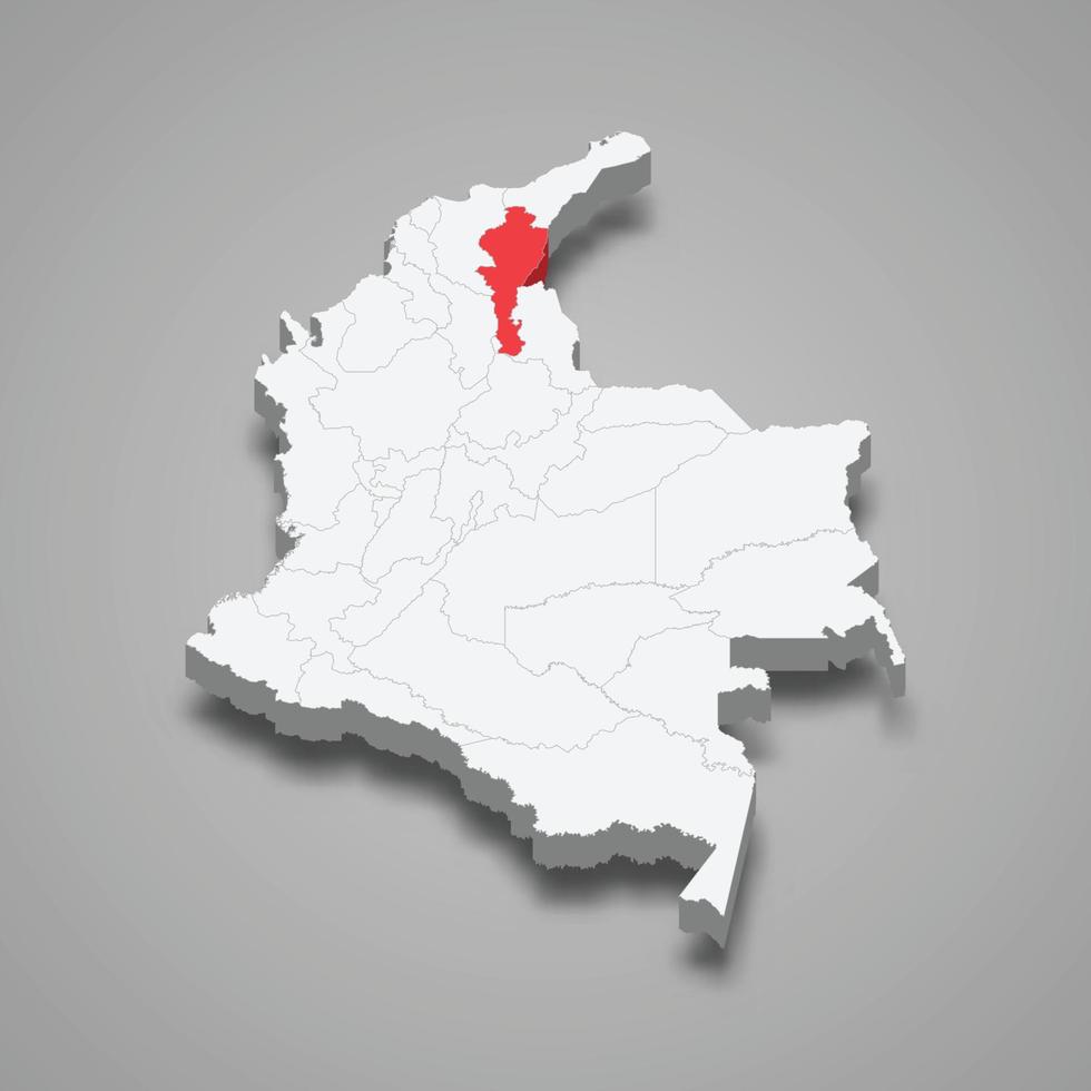 cesar región ubicación dentro Colombia 3d mapa vector