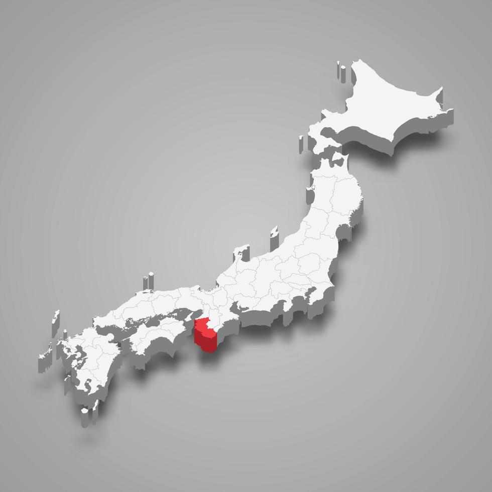 Wakayama region location within Japan 3d map vector