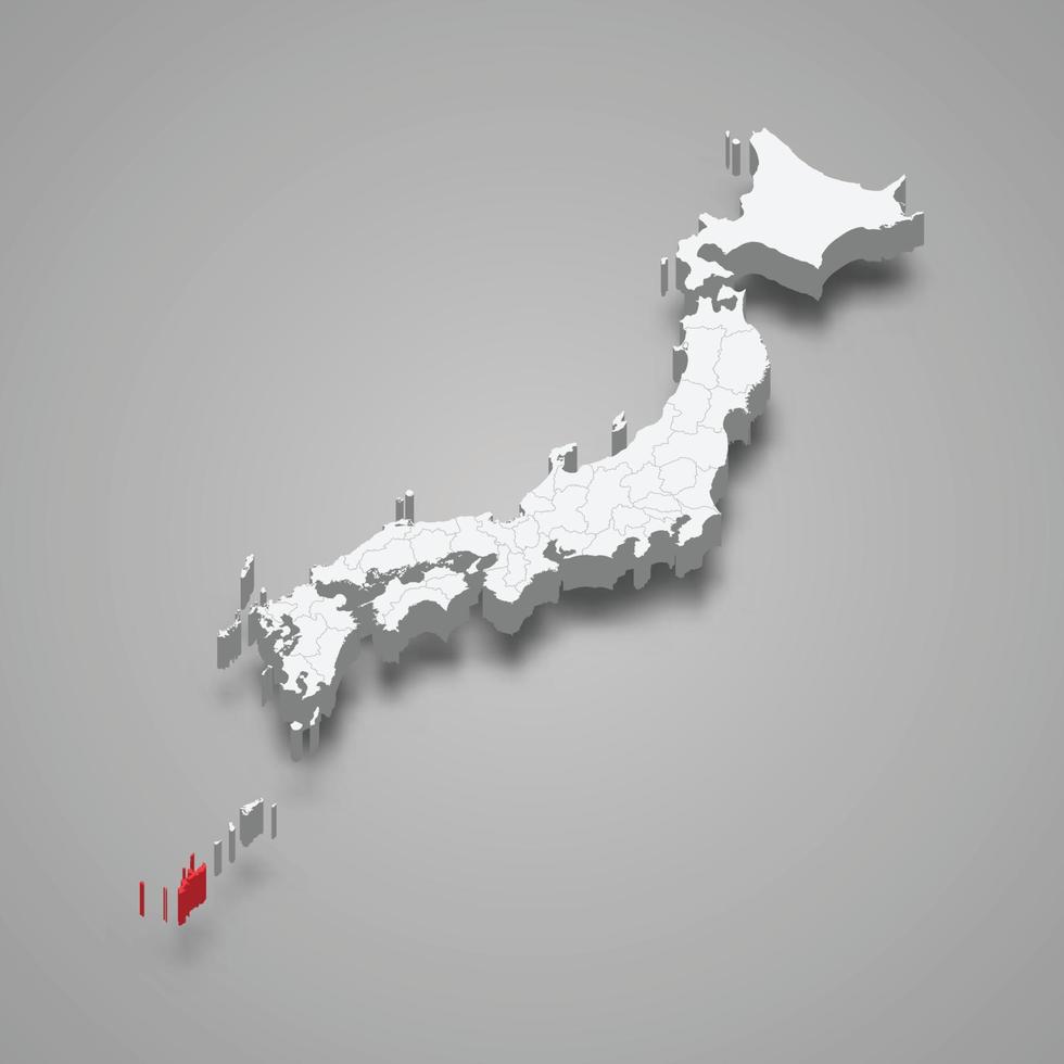 Okinawa region location within Japan 3d map vector