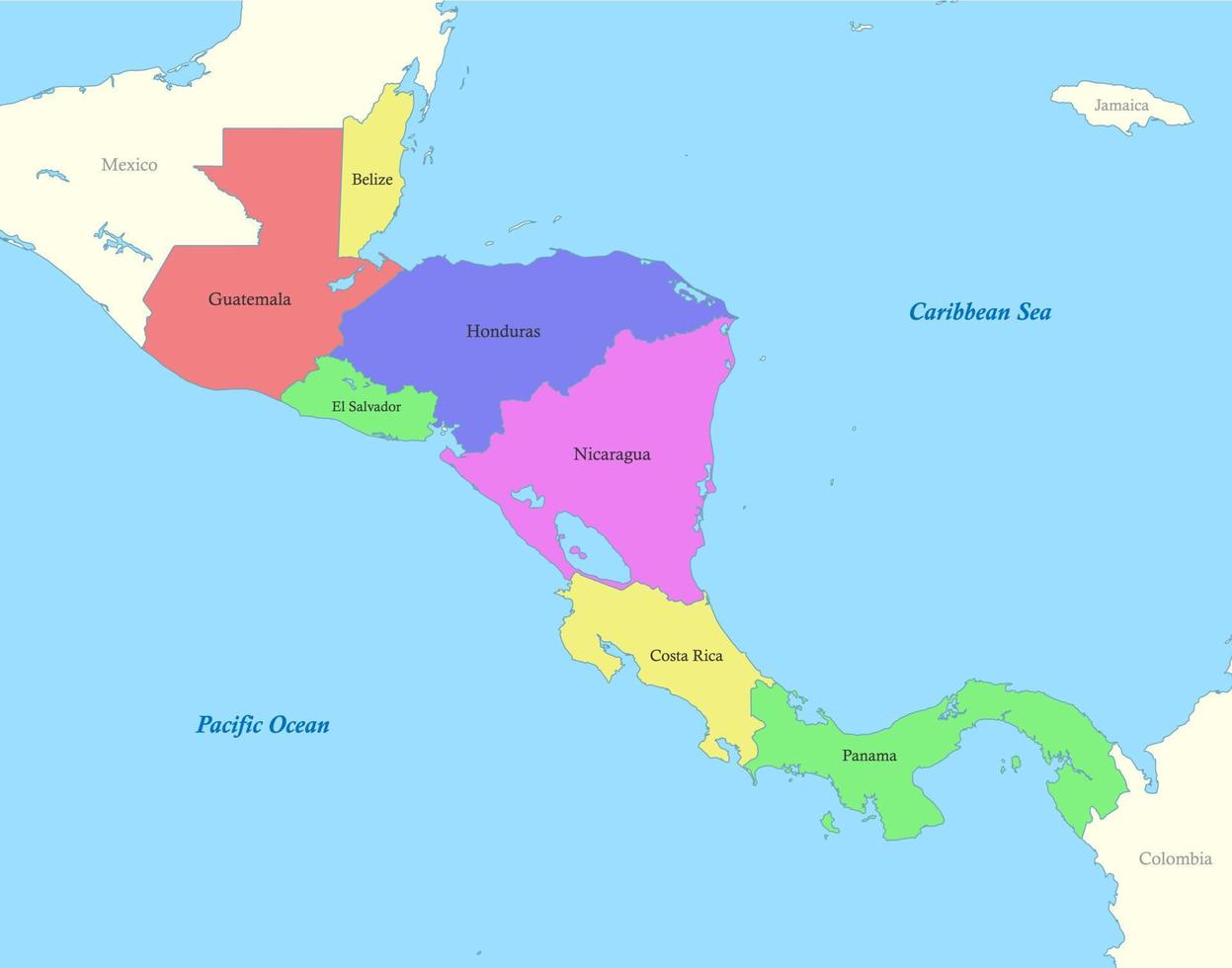map of Central America with borders of the states. vector